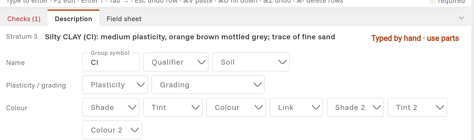 The Description panel for a layer: the description at the top, and its parts below