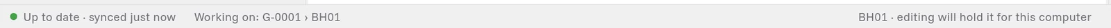 The status bar: Up to date, synced just now, and the project that you work on